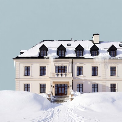 Snow-covered Mansion Winter Exterior