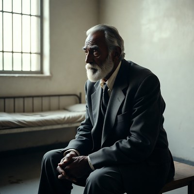 Elderly man in prison cell