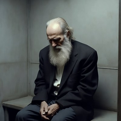 Elderly man with long beard sitting