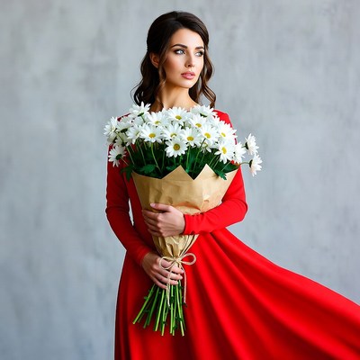 Woman holding white daisies