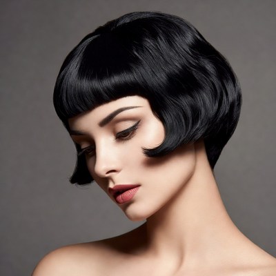 Woman with black bob haircut