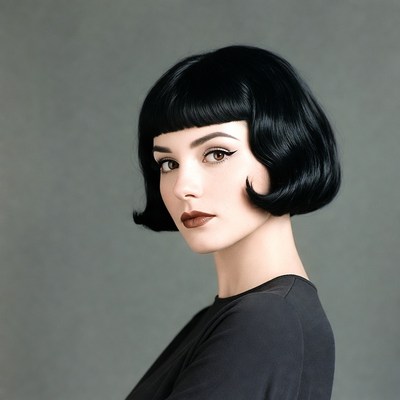 Woman with black bob haircut