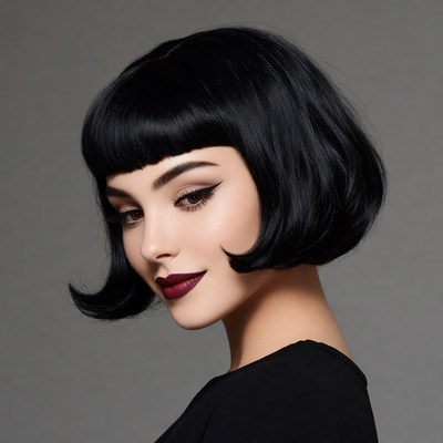 Woman with black bob haircut