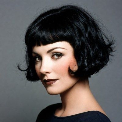Woman with black bob haircut