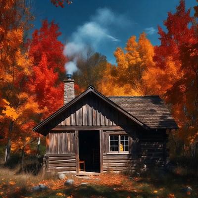 Cozy Log Cabin in Autumn Forest
