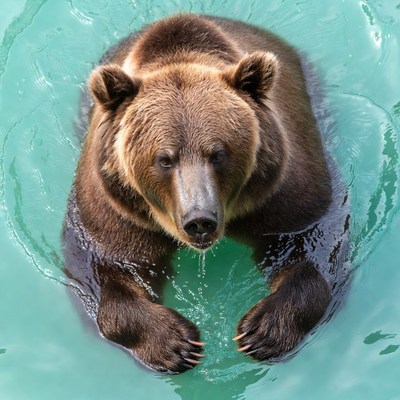 Brown bear swimming in turquoise water