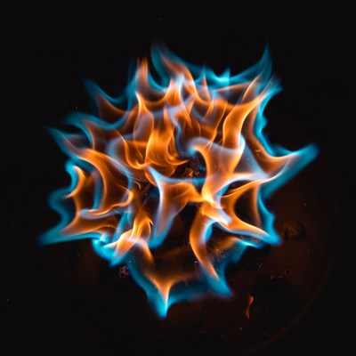 Fiery orange blue flame ball