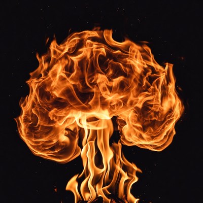 Massive fiery mushroom cloud explosion