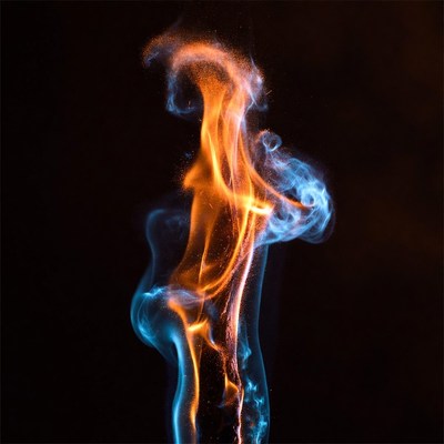 Fiery Blue Flame Figure on Black