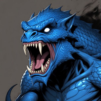 Roaring Blue Lizard Monster