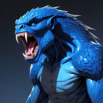 Roaring Blue Dragon Man Creature
