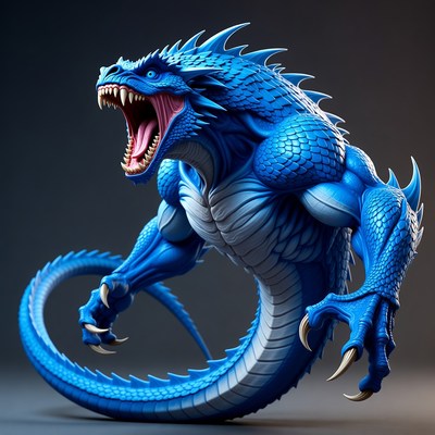 Roaring Blue Dragon Illustration
