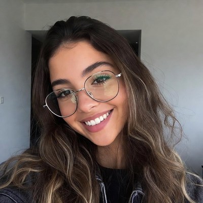 Smiling woman with green glasses