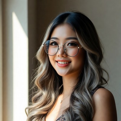 Asian woman smiling with glasses