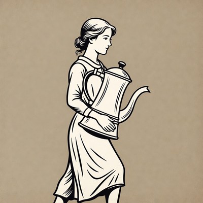 Woman carrying teapot illustration
