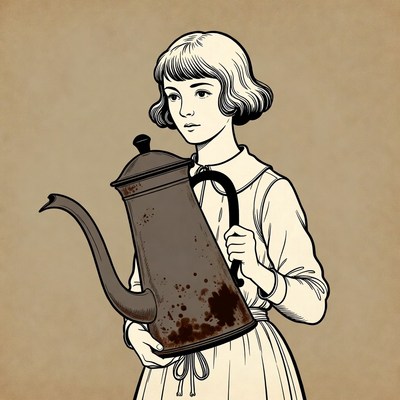 Girl holding vintage teapot illustration