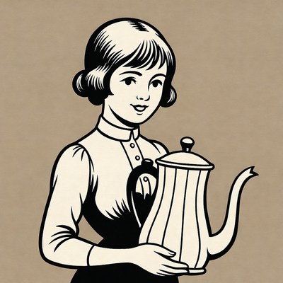 Vintage girl holding teapot