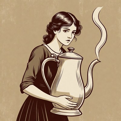 Vintage woman holding teapot