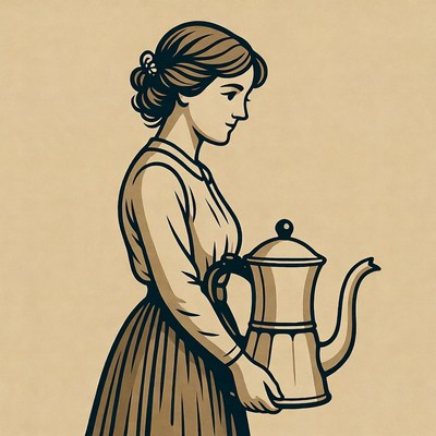 Victorian woman holding teapot