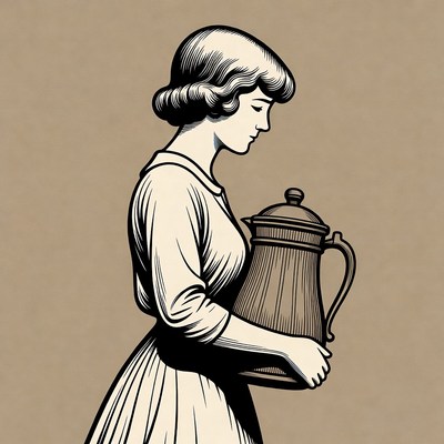 Vintage woman holding coffee pot