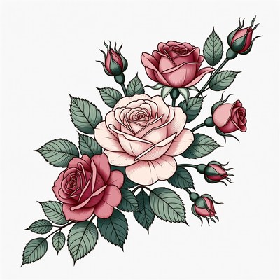 Pink Roses Bouquet Illustration