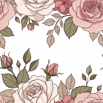 Pink and White Roses Illustration