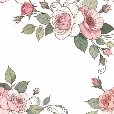 Pink and White Roses Illustration
