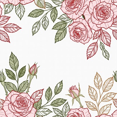 Pink Roses with Green Leaves Illustration
