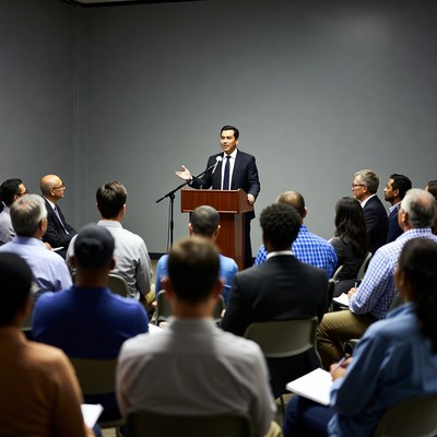 Man speaking at business meeting
