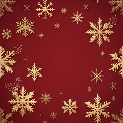 Gold Snowflakes on Red Background