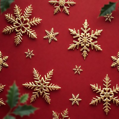 Gold snowflakes on red background