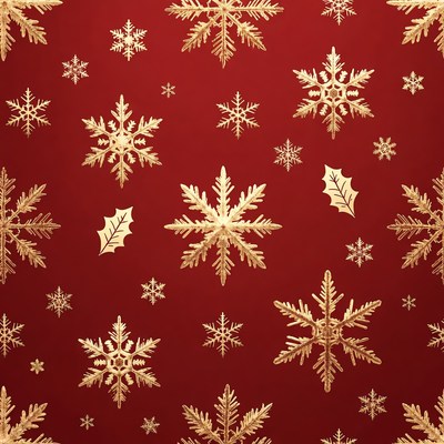Gold Snowflakes on Red Background