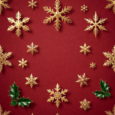 Gold Snowflakes on Red Background