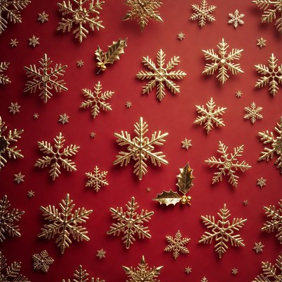 Gold snowflakes on red background