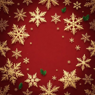 Golden snowflakes on red background
