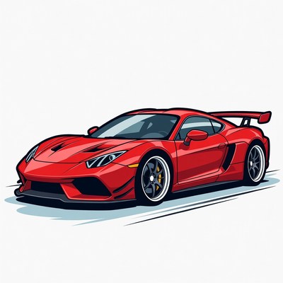 Red Supercar with Spoiler Illustration