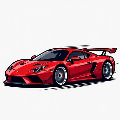 Red Supercar Speeding on White Background