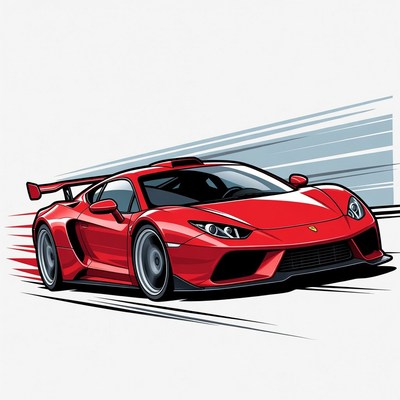 Red Lamborghini Supercar Speeding Illustration