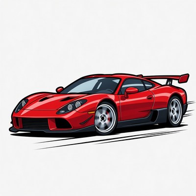 Red Supercar Illustration with Spoiler