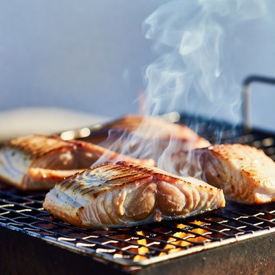 Grilled Salmon Fillets on Barbecue