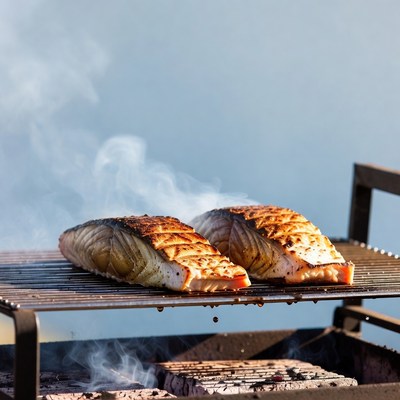 Grilled Salmon Fillets on Barbecue