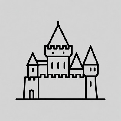 Line drawing castle fortress