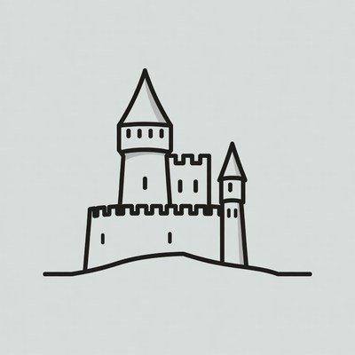 Line drawing castle illustration