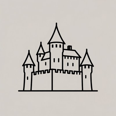 Line Drawing Medieval Castle