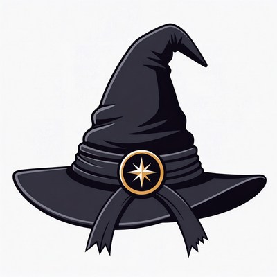 Black Witch Hat with Star Buckle