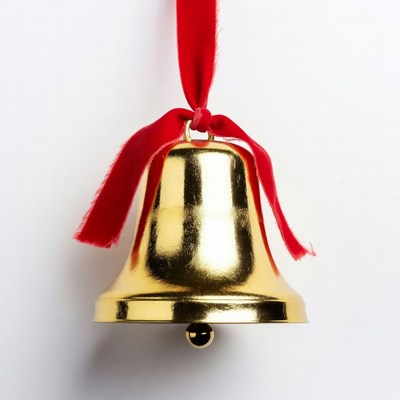 Golden Christmas Bell with Red Ribbon