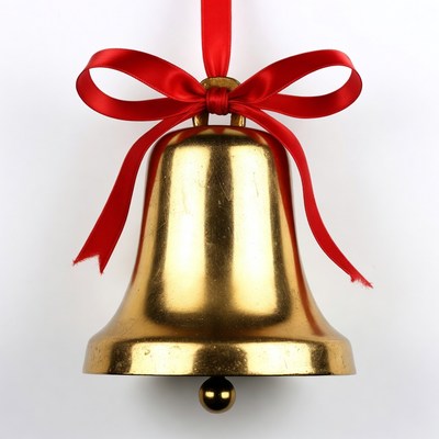 Golden Christmas Bell with Red Ribbon