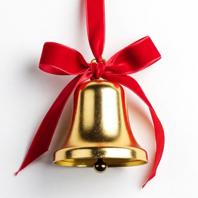 Gold Christmas Bell with Red Ribbon