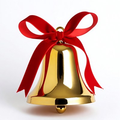 Golden Bell with Red Ribbon