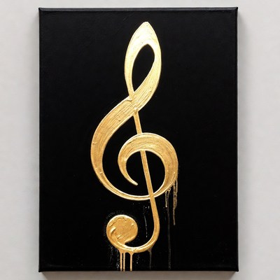 Golden Treble Clef on Black Canvas